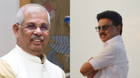 (L) Rajendra Vishwanath Arlekar, (R) MK Stalin