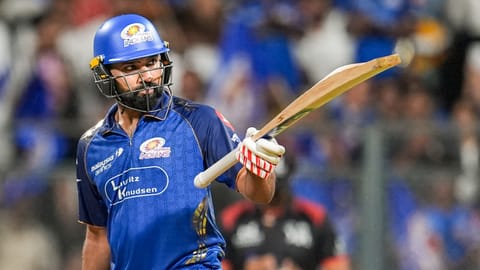 Rohit Sharma during an Indian Premier League (IPL) 2026 T20 cricket match between Mumbai Indians and Lucknow Super Giants, in Mumbai