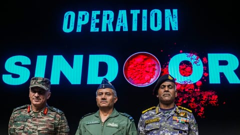 Foreign Secretary Vikram Misri with Army's Col Sofiya Qureshi and IAF Wing Commander Vyomika Singh during a press conference regarding 'Operation Sindoor', in New Delhi, Wednesday, May 7, 2025.