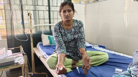 A woman injured in a stray dog attack at Ramanathapuram near Sivagiri receiving treatment at the Sivagiri Government Hospital.