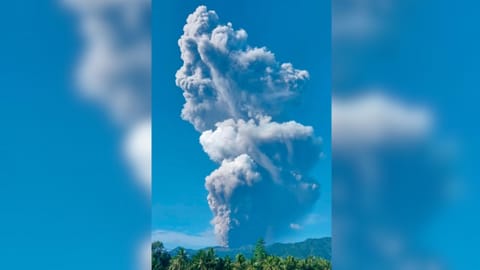 In this photo released by the Badan Geologi, the geological agency of Indonesia’s Ministry of Energy and Mineral Resources, Mount Dukono releases volcanic materials during an eruption in North Halmahera, Indonesia