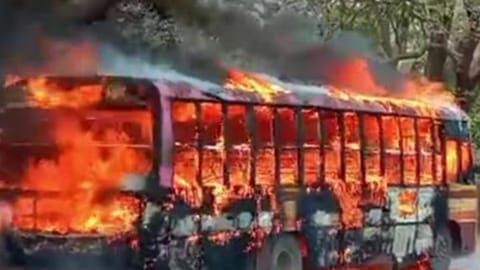 Bus caught on fire