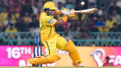 Chennai Super Kings' Kartik Sharma plays a shot during an Indian Premier League (IPL) 2026 T20 cricket match between Lucknow Super Giants and Chennai Super Kings, in Lucknow, Uttar Pradesh, Friday, May 15, 2026