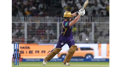 Kolkata Knight Riders' Finn Allen plays a shot during an Indian Premier League (IPL) 2026 T20 cricket match between Kolkata Knight Riders and Gujarat Titans, in Kolkata, West Bengal, Saturday, May 16, 2026.
