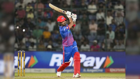 Delhi Capitals' KL Rahul plays a shot during an Indian Premier League (IPL) 2026 T20 cricket match between Delhi Capitals and Rajasthan Royals, in New Delhi