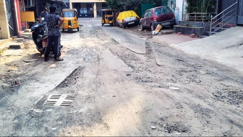 An interior road left half-done, as contractors have stopped taking up work due to high bitumen cost