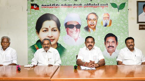 AIADMK general secretary Edappadi K Palaniswami chaired a meeting of the party's district secretaries in Chennai on May 19