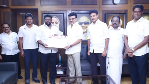 Former Congress youth wing leader Alim Ali Buhari joining DMK in the presence of party chief MK Stalin at Anna Arivalayam on Tuesday