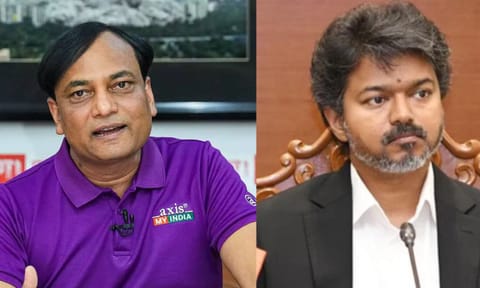 (L-R) Pollster Pradeep Gupta ; Tamil Nadu CM Vijay