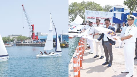 Captain Dilip Donde and Shaurya Chakra, India’s first solo circumnavigator under sail, flagging off the race on Wednesday