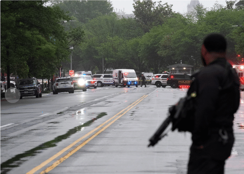 Police and members of the Secret Service block streets around the White House, Saturday, May 23, 2026, in Washington.