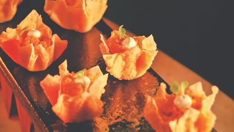 Green gram hummus in filo shell