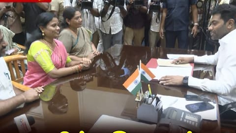 AIADMK functionaries, who resigned as MLAs and joined ruling TVK, with Minister Aadhav Arjuna in Chennai on Monday (May 25)
