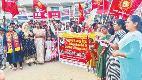 Amid charges of spiralling crimes, NTK cadre conducting a protest seeking security for women and kids in Coimbatore on Sunday
