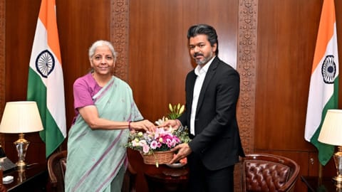 Union Finance Minister Nirmala Sitharaman during a meeting with TN CM Joseph Vijay, in New Delhi