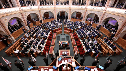 Hungary’s new Prime Minister Peter Magyar delivers a speech after the inaugural session in Budapest, Hungary, Saturday, May 9, 2026.