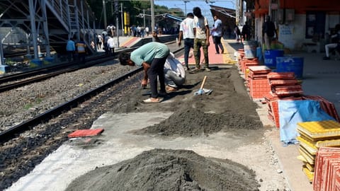The ongoing tactile flooring work under the ABSS at the Chromepet railway station