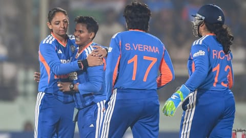 India's captain Harmanpreet Kaur with Deepti Sharma and others