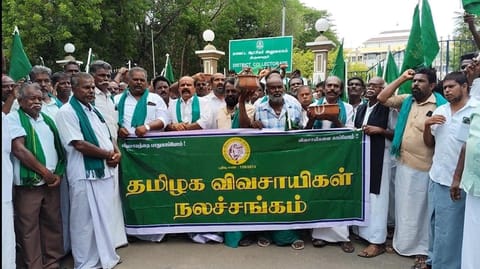 Farmers stage a protest in Tiruvarur on Tuesday