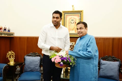 Minister Aadhav Arjuna with Union Minister Nitin Gadkari