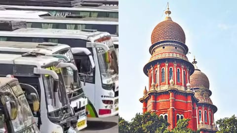 (L) Representative Image of omnibus, (R) Madras High Court
