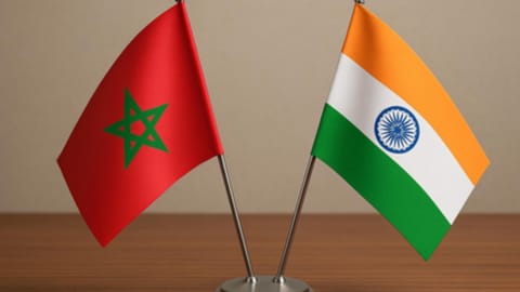 Morocco flag and India flag