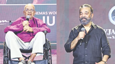 (L) Singeetham at the event, (R) Kamal Haasan
