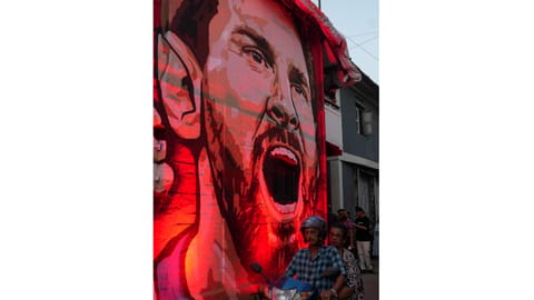 A mural of Argentine footballer Lionel Messi unveiled to celebrate the commencement of FIFA World Cup 2026, at Bandra, in Mumbai, Maharashtra, Thursday, June 11, 2026