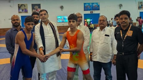 WFI President Sanjay Singh is seen at the recently held U17 National Open Ranking tournament, in Gonda