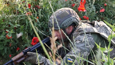 Soldier practices military skills at a training ground near the frontline in the Zaporizhzhia region, Ukraine