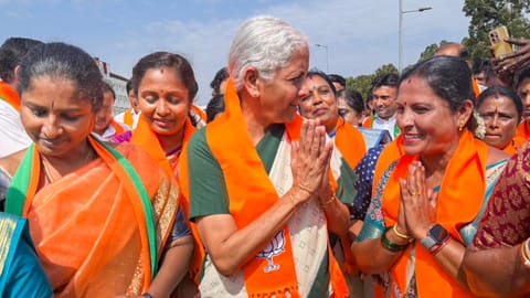 Union Finance Minister Nirmala Sitharaman during the 'Pragati Path Yatre Darshan' program, at Devanahalli