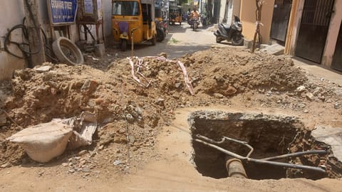 An open pit at Godavari Street in Bharathi Nagar, Taramani