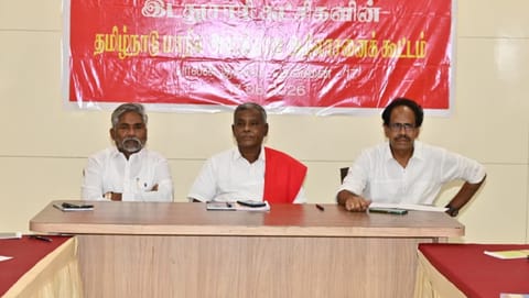 State secretaries of CPI (ML), CPM and CPI address a press conference on Wednesday