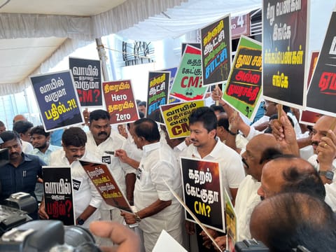 DMK stages protest inside secretariat ahead of Assembly session
