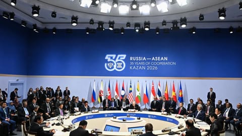 Russian President Vladimir Putin, center, attends the Russia-ASEAN summit in Kazan, Russia