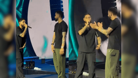 Karan Aujla performs to 'Winning Speech' alongside Virat Kohli