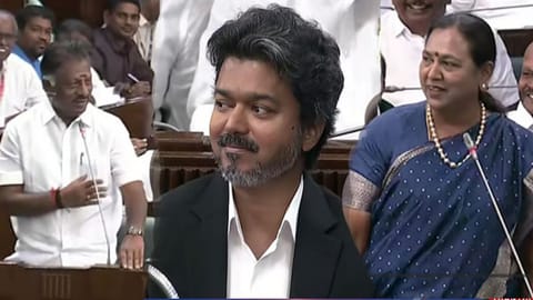 (L_R) DMK MLA O Panneerselvam, Tamil Nadu CM Vijay, DMDK MLA Premallatha Vijayakanth