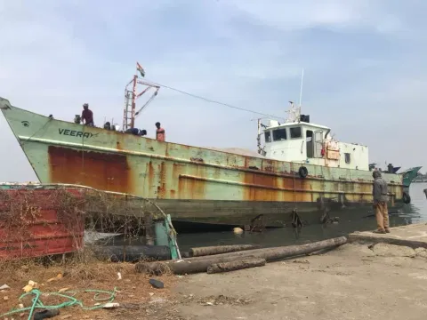 A tuna longliner vessel seen anchored in Rameswaram