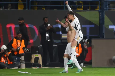 Brahim Diaz celebrates after scoring Real Madrid’s fifth goal