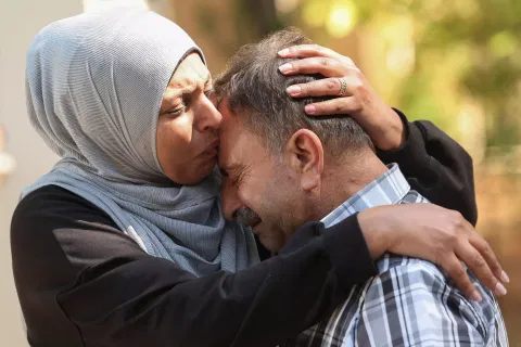 Mourners at the funeral of people killed in an Israeli attack 