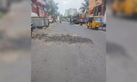 Tangedco official dug up the newly re-laid road at Seniamman Koil Street in Tondiarpet 