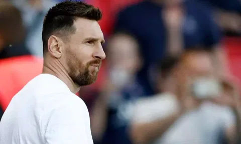  Lionel Messi during the warm up before the match, Image Credit: Reuters