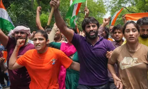 Wrestlers protesting