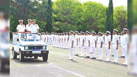 The passing-out parade inspected by Vice Admiral Biswajit Dasgupta, Commander-in-Chief, Eastern Naval Command, at the INS Rajali on Friday