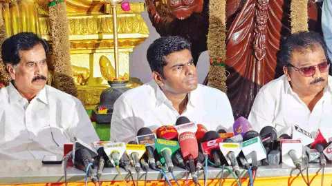 K Annamalai, BJP state president, addressing reporters during a press conference at party headquarters Kamalalayam in Chennai on Wednesday