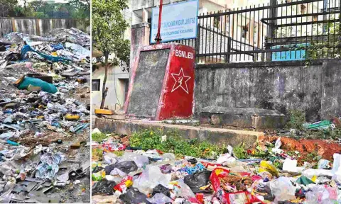 The abandoned building of the telecom giant is filled with overgrown trees and uncleared garbage (Image credits: Hemanathan. M)