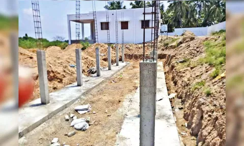 The crematorium under construction on banks of Palar