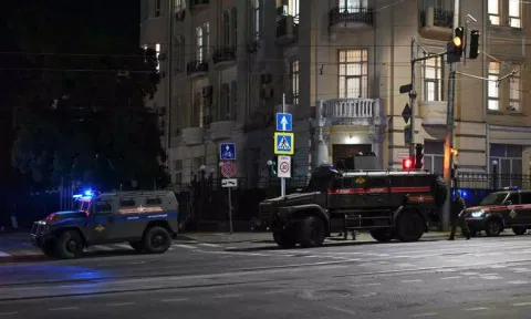 Armoured vehicles are seen on a street of the southern city of Rostov-on-Don (Reuters)