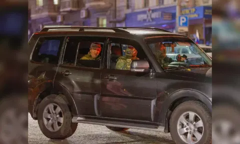 Wagner mercenary chief Yevgeny Prigozhin leaves the headquarters of the Southern Military District 