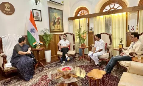 Rahul Gandhi with Manipur Governor Anusuiya Uikey in Imphal. (ANI)